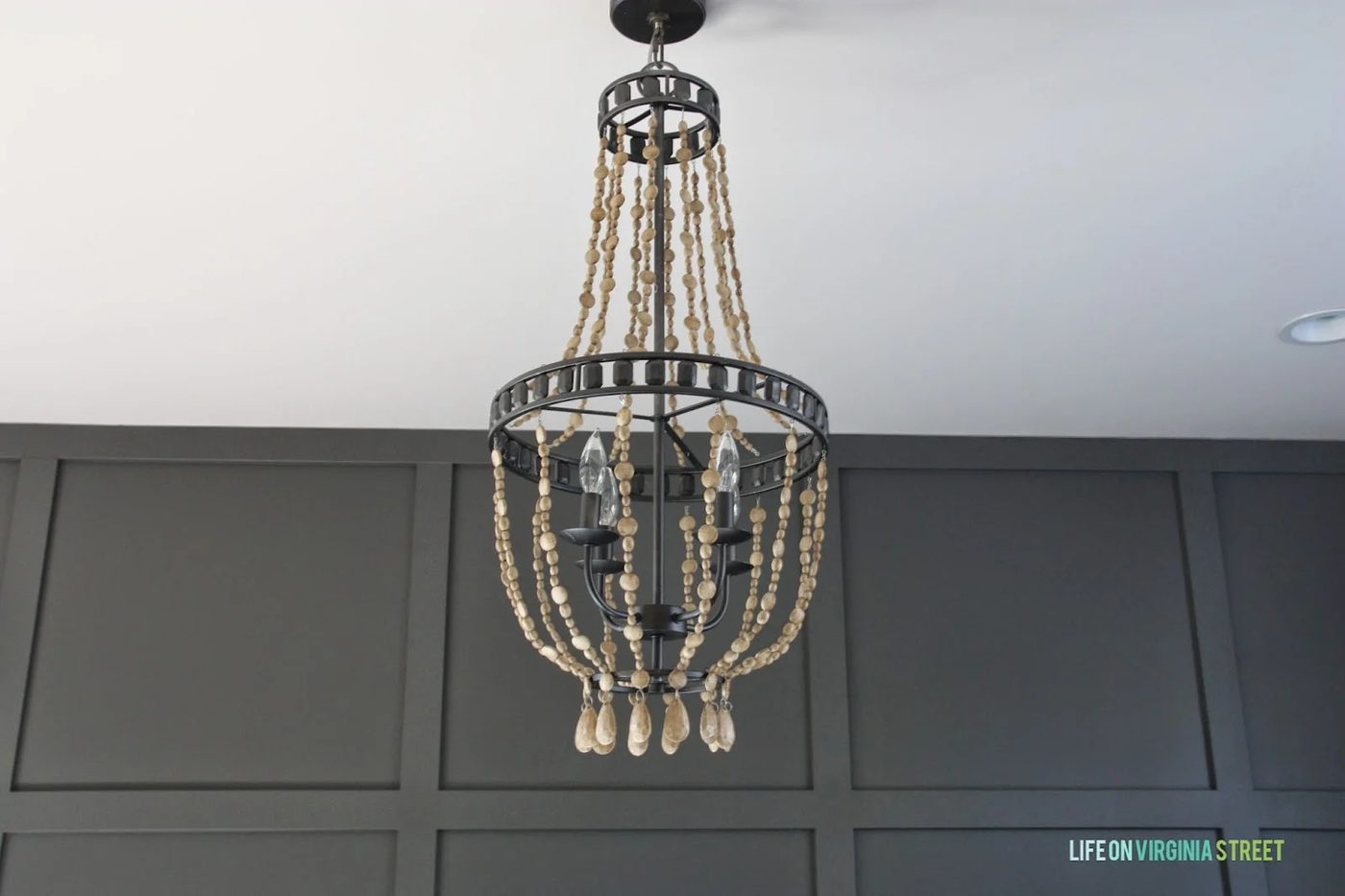 Handmade chandelier with faux wooden beads, Life on Virginia Street on Bekob