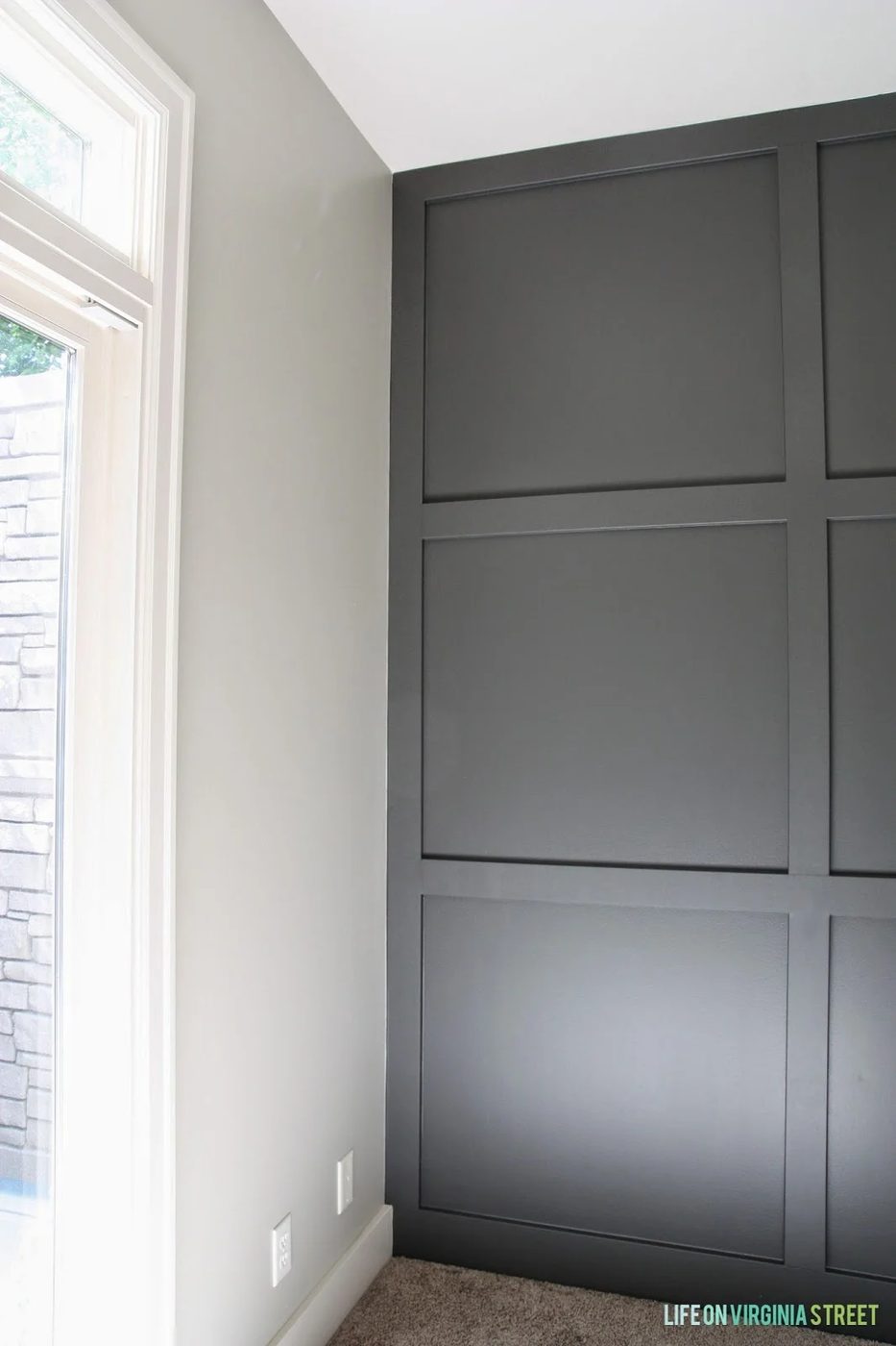 home office board and batten grid wall in Sherwin-Williams Urbane Bronze