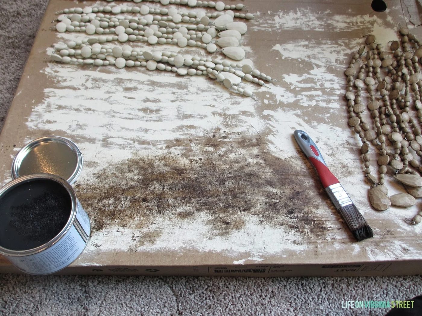 use dark wax for faux wood beads chandelier, Life on Virginia Street on Bekob