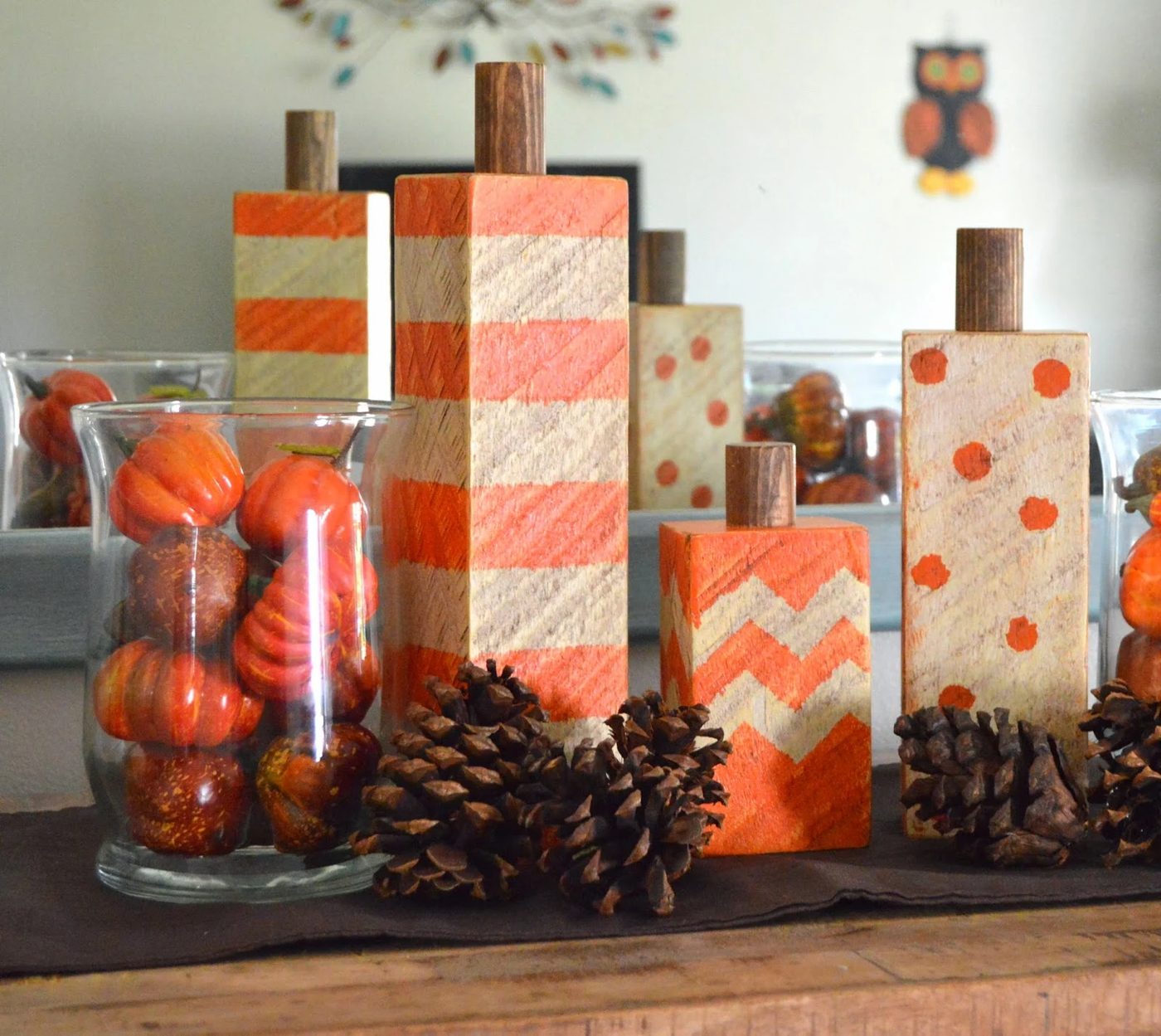 handmade wood block pumpkins, Kruse's Workshop