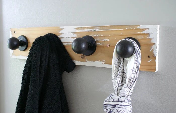 salvaged wood and door knob coat hanger, 52 Weekends of Handmade