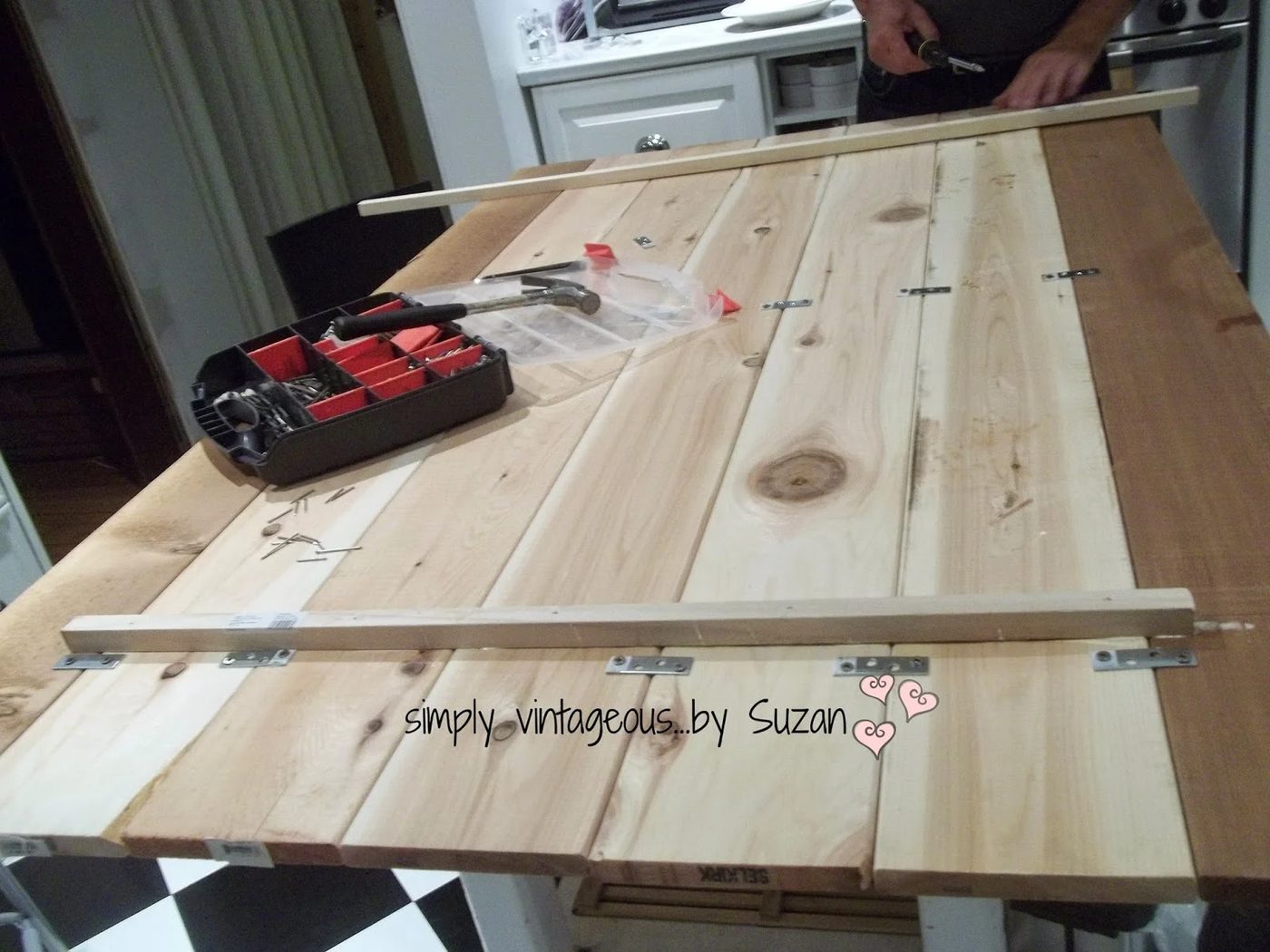 add planks to antique tabletop, Vintageous