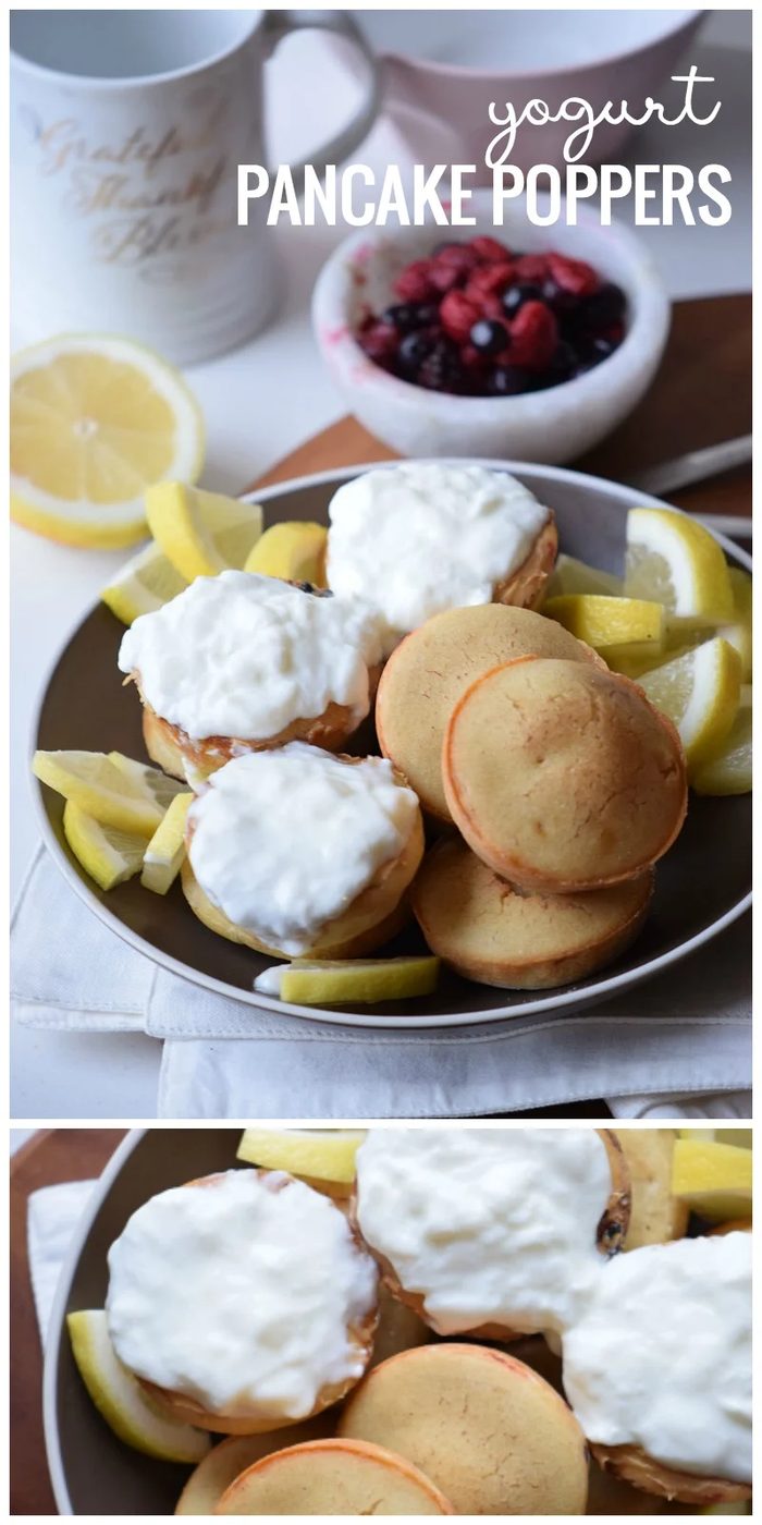 Try these straightforward and cute pancakes for breakfast. clearly yummy and straightforward breakfast recipe. Yogurt pancake poppers via Bekob.com