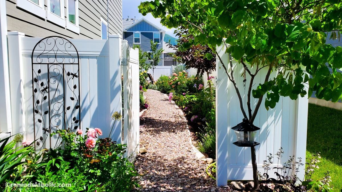 Rock Path with concrete edging on side yard of garden. Garden Path options To Handmade 08