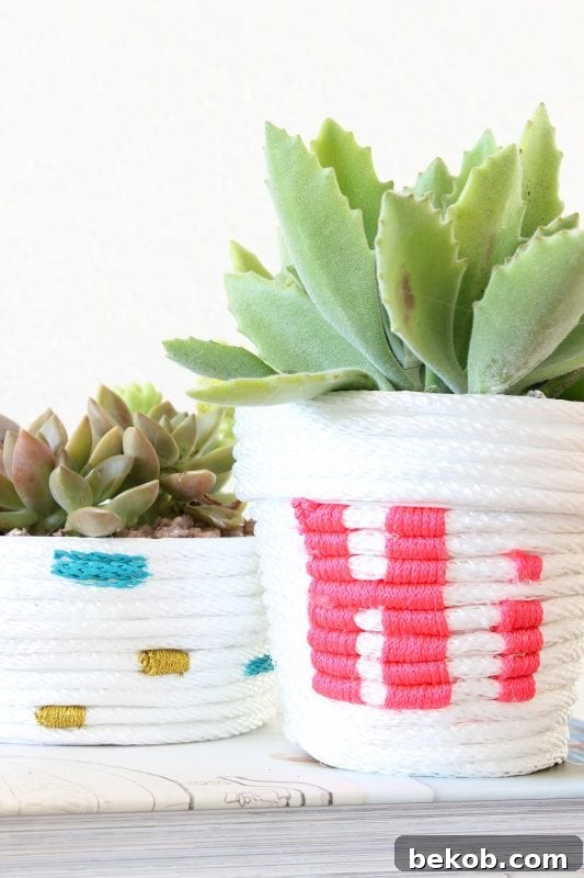 DIY Rope Wrapped Planters from A Beautiful Mess, bringing natural elements indoors.