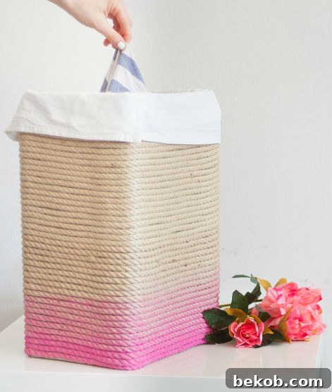 DIY Ombre Rope Hamper from One O, a stylish and functional laundry solution.