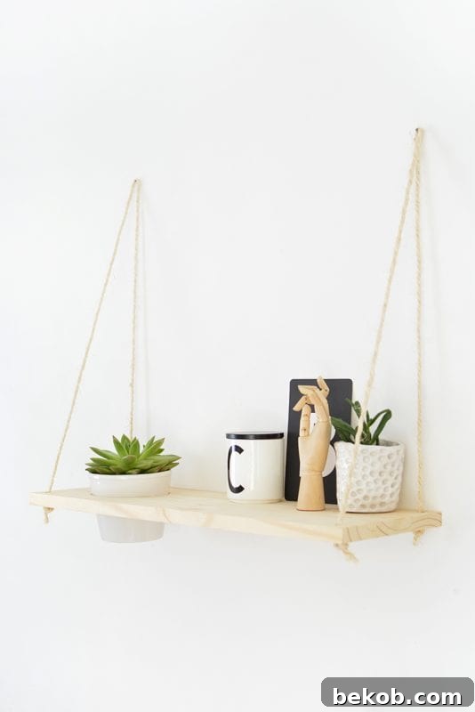 Hanging Plant Shelf DIY from Burkatron, maximizing vertical space for plants.