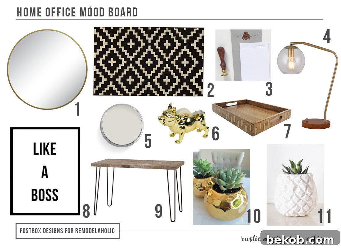 Rustic Meets Glam Home Office Mood Board by Postbox Designs