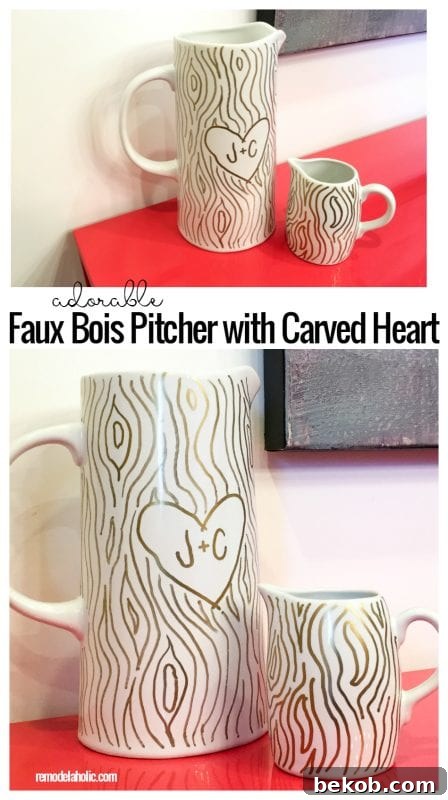 Adorable Faux Bois Pitcher With Carved Hearts By @Remodelaholic
