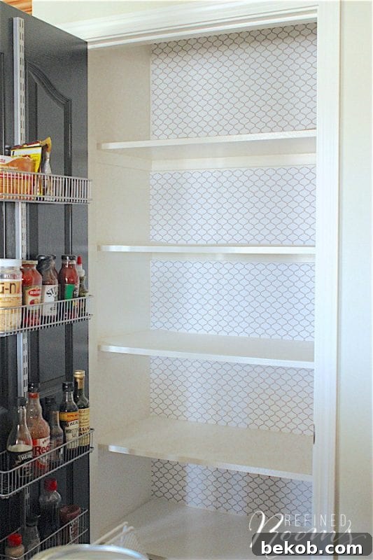 Using Peel N Stick Laminate Shelf Liner as Removable Wallpaper in Pantry