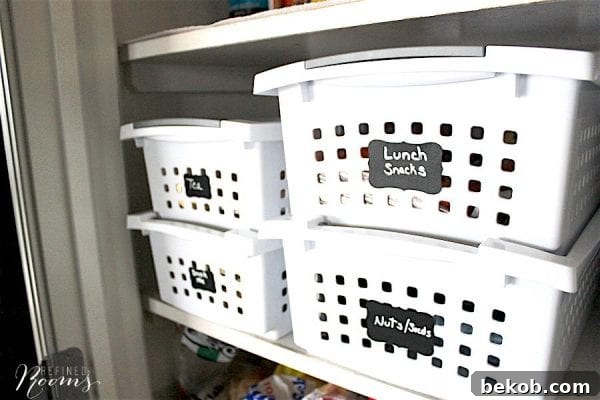 Stackable Storage in a Well-Organized Kitchen Pantry by Refined Rooms