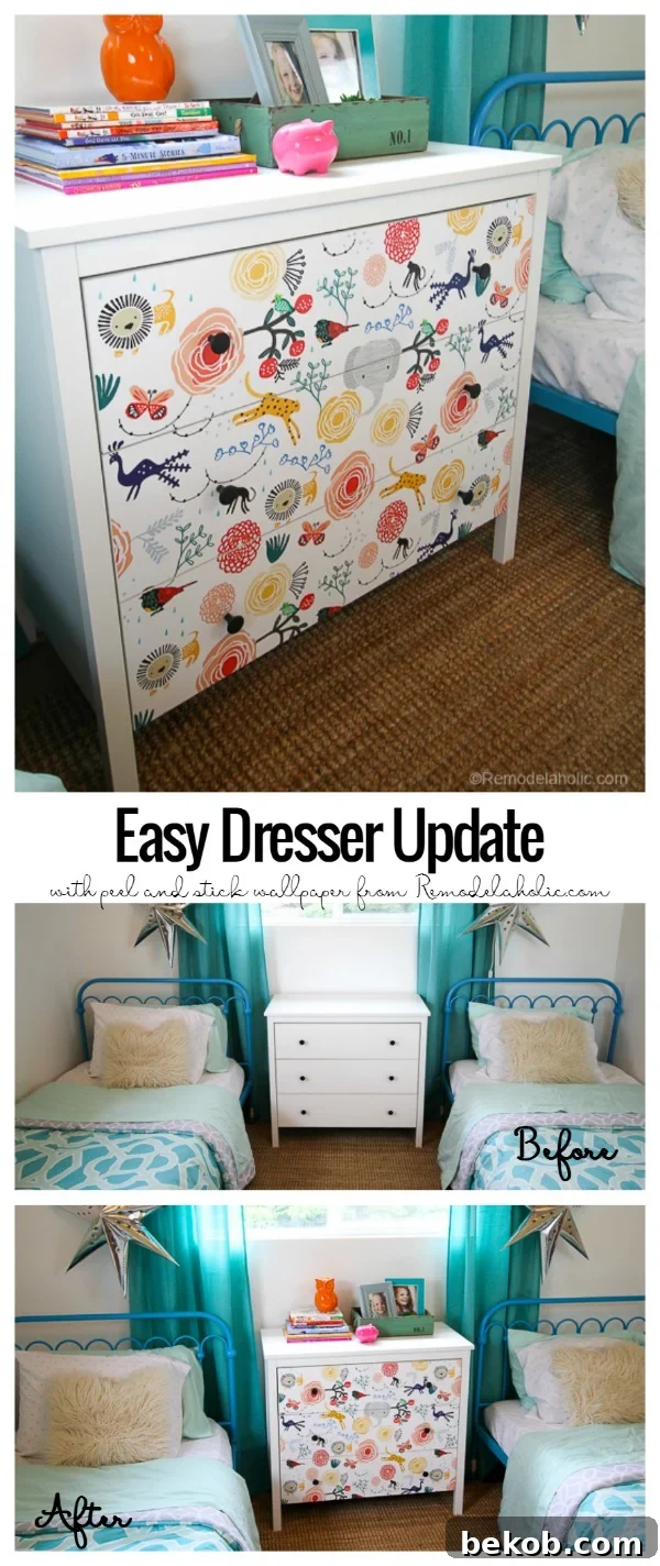 DIY Ikea Dresser Hack Updating With Wallpaper Before and After
