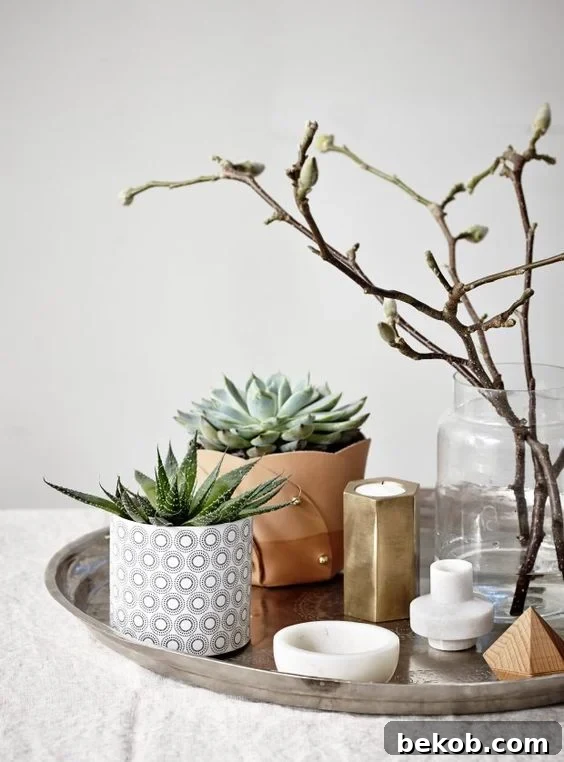 Using a tray to corral items on a coffee table.