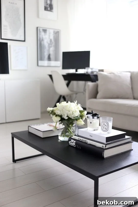 Using a stack of books to add height and visual interest to a coffee table.