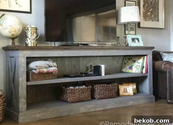 Modern farmhouse console table doubling as a stylish entryway bench
