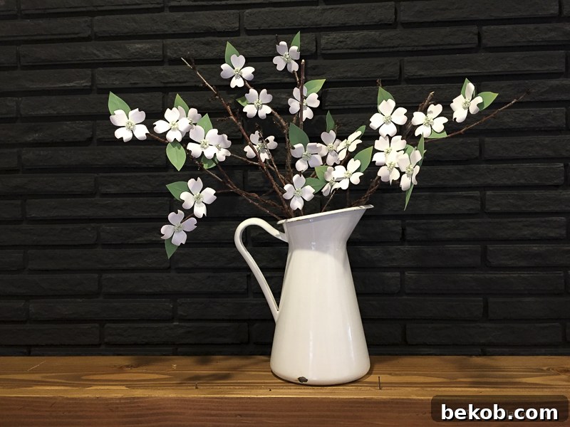 Close-up of paper dogwood flowers showcasing intricate details and natural arrangement, ideal for DIY home decor.