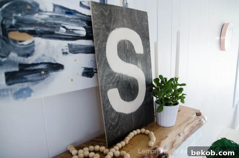 Rustic Stained DIY Plywood Monogram
Timeless Timber: A Personalized Plywood Monogram Project 12 Close-up of the stained monogram detail