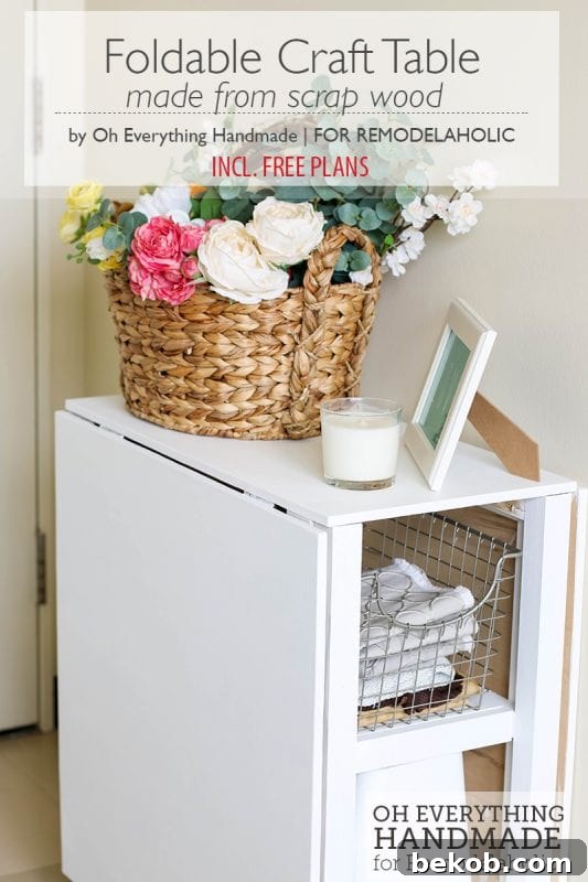 A space-saving foldable craft table made from scrap wood, ideal for small spaces and versatile for various DIY activities.
