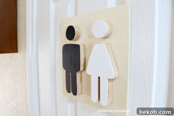 DIY restroom cutout signs crafted from plywood scraps for a charming and personalized touch to your home or office.
