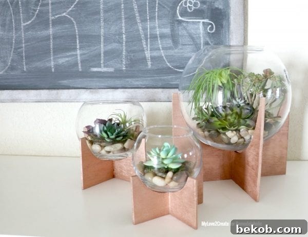 Craft elegant plywood cross terrarium bases to display your favorite plants or decorative globes, adding a modern touch to any room.