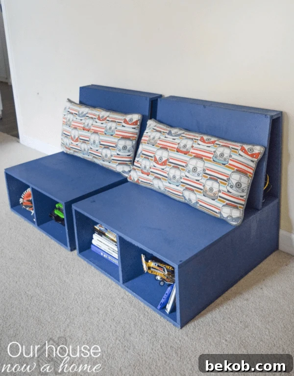 Easy Steps to Make DIY Plywood Kids Storage Chairs by Our House Now a Home