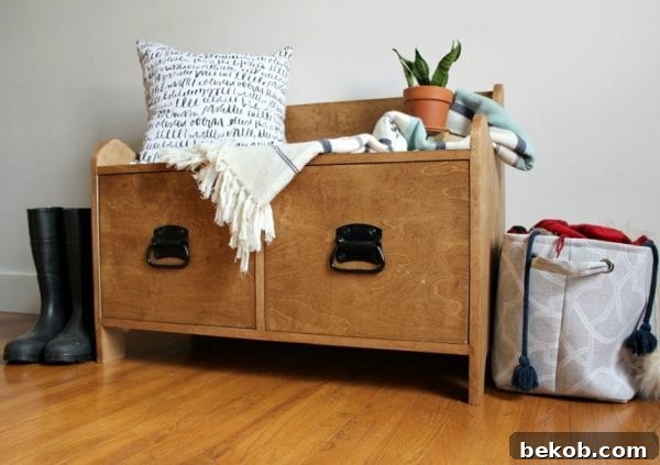 DIY Entryway Bench made from Plywood by Woodshop Diaries