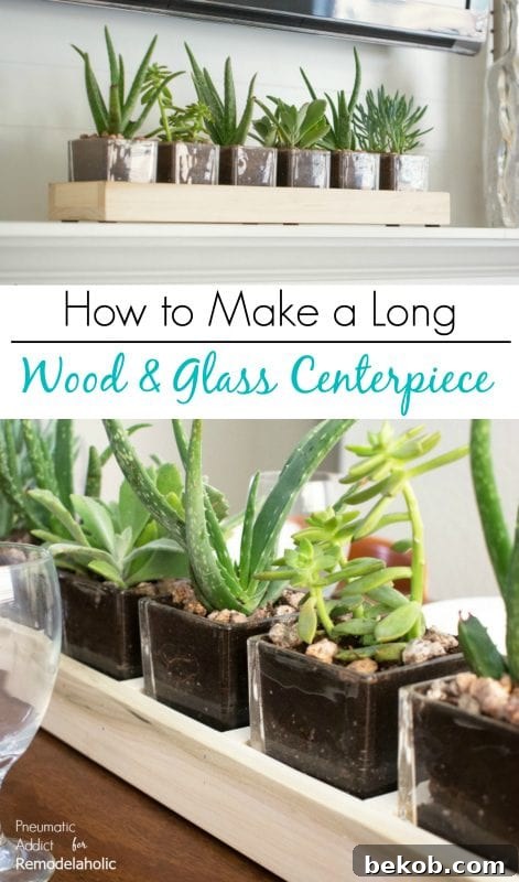 How to make a long wood and glass planter centerpiece | Easy to build and perfect for mantels, dining tables, or wedding centerpieces | Full video tutorial and building plan at Remodelaholic.com