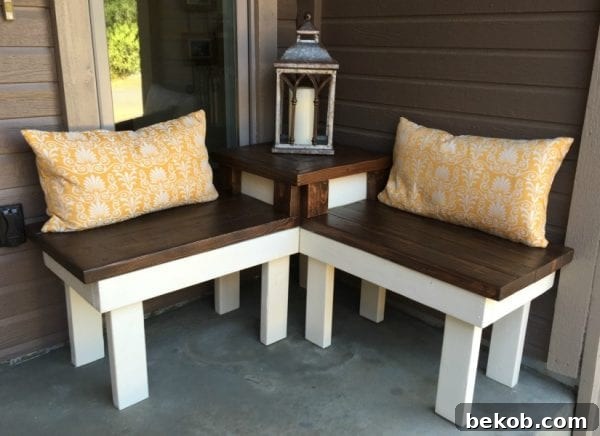 DIY corner bench and table, perfect for front porches or breakfast nooks. Maximize small spaces with this functional 2x4 project.