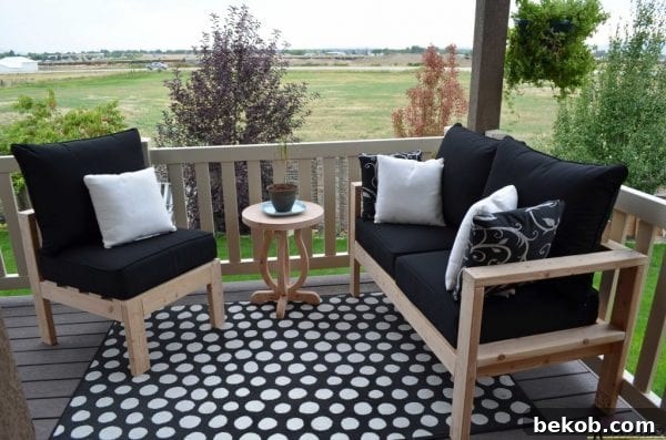 Build a complete outdoor sofa conversation set using affordable 2x4 lumber. Perfect for patio lounging.