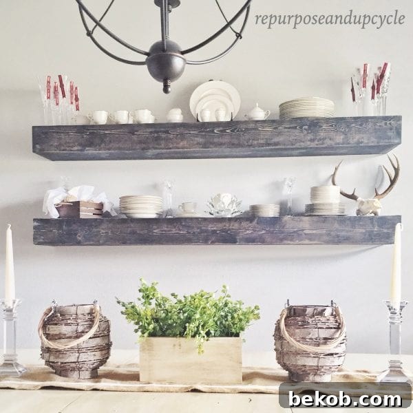 Rustic Open Shelves for Dining Room Storage and Display