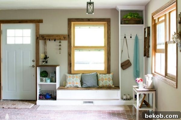 Warm Wood Tones Complementing White in a Stylish Summer Entryway