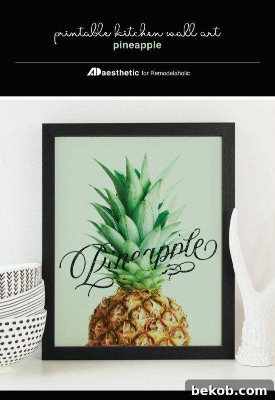Printable Pineapple Kitchen Wall Art, Word Art Design
