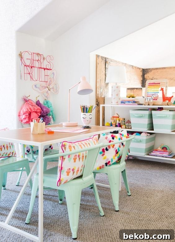 Modern girls playroom with a mix of patterns and textures