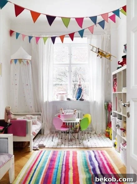 Compact girls playroom maximizing vertical space for storage