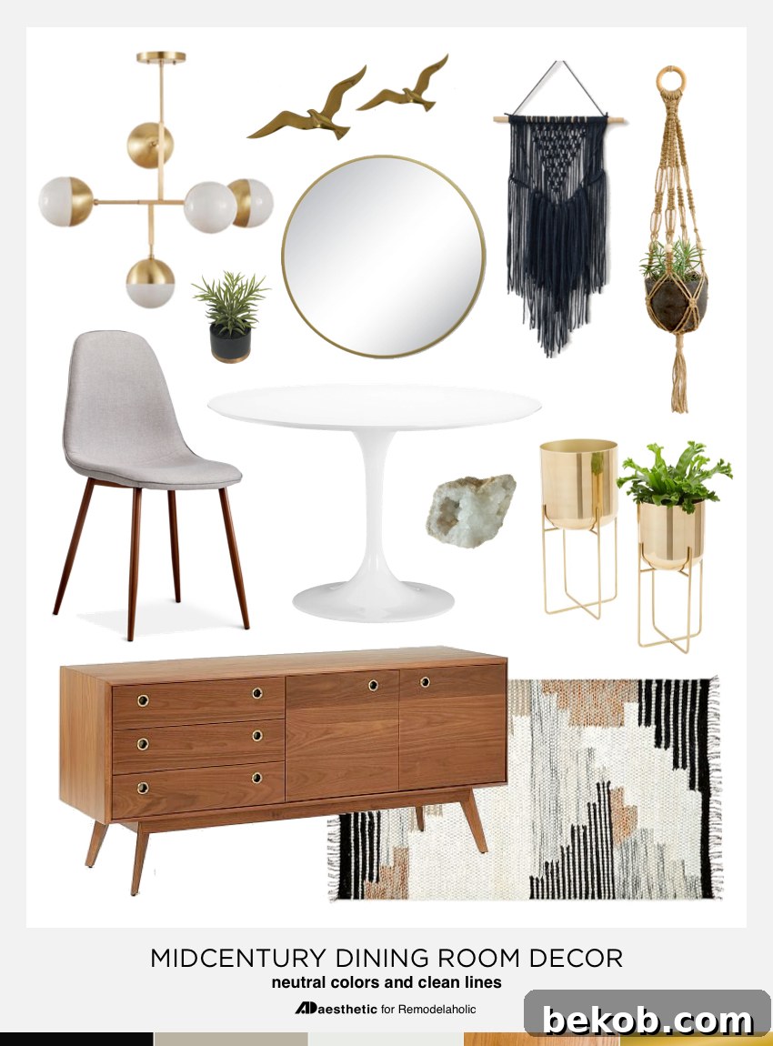 Neutral Mid-Century Modern Dining Room Mood Board and Decorating Tips