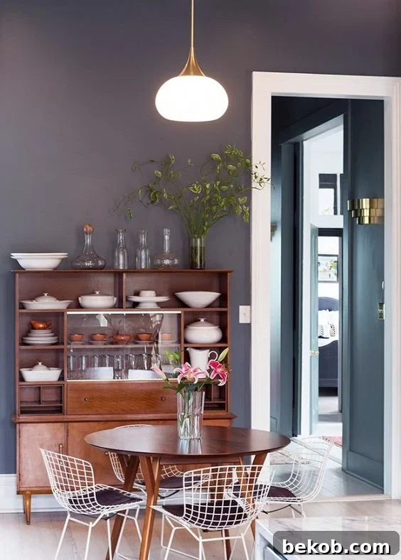Chic Neutral Mid-Century Modern Dining Room Layout