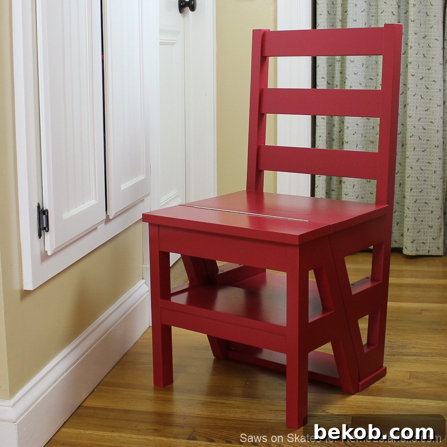 DIY Ladder Chair, Folding Step Stool Chair Woodworking Plan