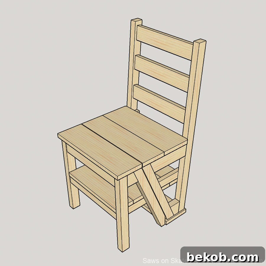 DIY Ladder Chair, Folding Step Stool Chair Woodworking Plan, Chair Ladder Blueprints