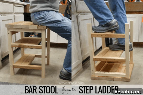 Build A Hoosier Step Stool DIY Bar Stool Step Ladder Combo Using 2x4s #remodelaholic