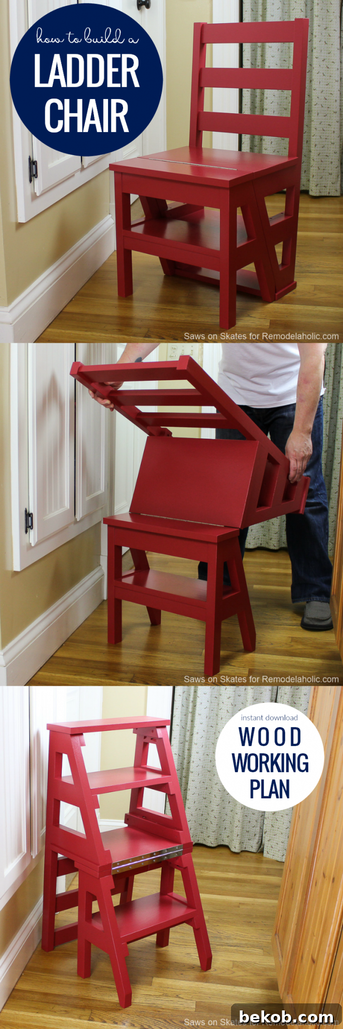 Ladder Chair Woodworking Plan, How To Build A Ladder Chair Stepstool #remodelaholic