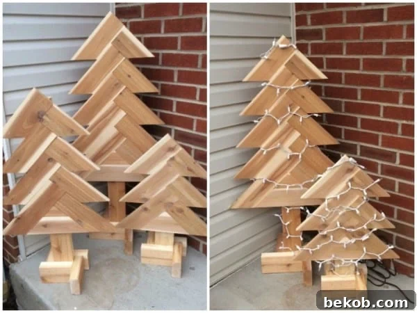 DIY Wooden Pine Tree, Christmas Tree, Free Herringbone Tree Building Plans From Remodelaholic