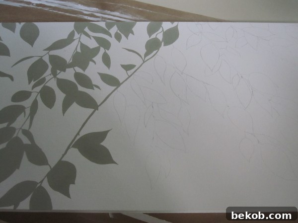 Half-painted leaves with custom greige color on MDF board