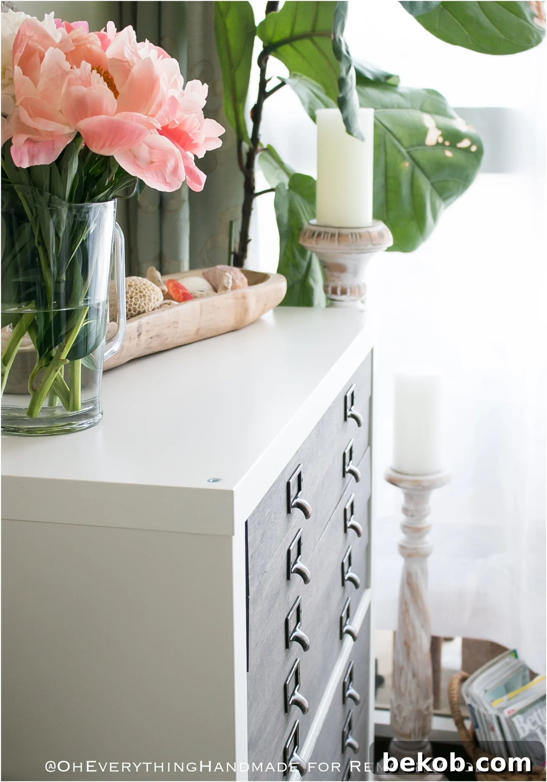 Finished IKEA Kallax flat file cabinet hack for craft room organization