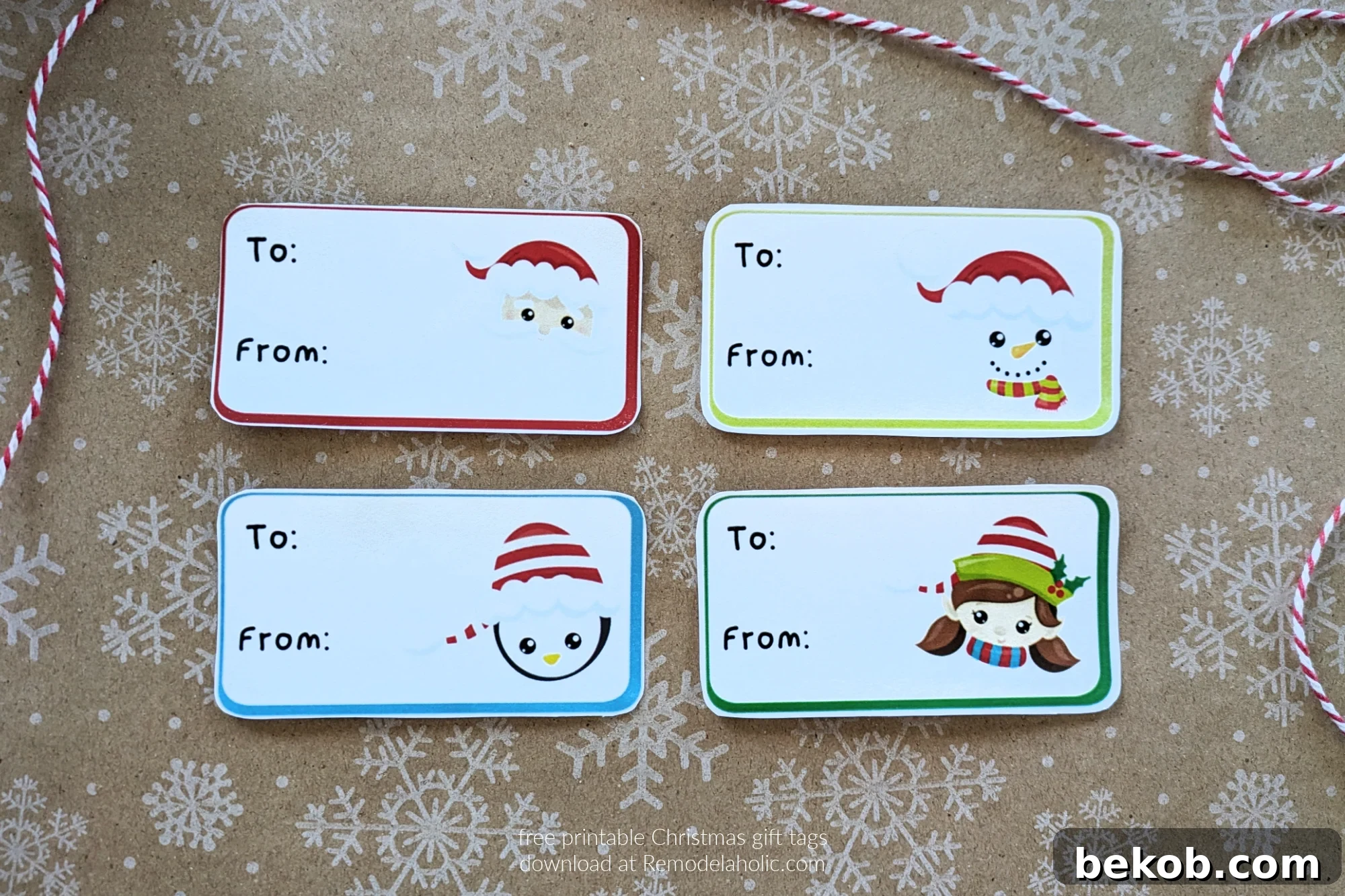 Instant Holiday Cheer: 3 Free Printable Gift Tags 9 Free Printable Christmas Gift Tags, Santa And North Pole Character Kawaii Faces On Rectangle Labels, Remodelaholic