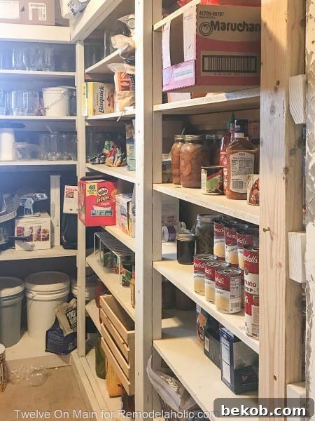Before image of a disorganized pantry with items haphazardly placed