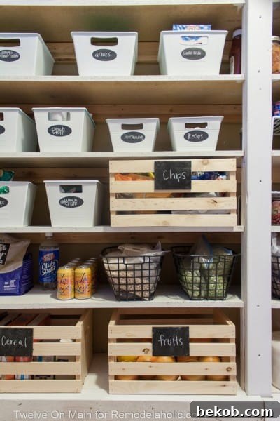 Another view of the kids' snack and lunch organization area in the pantry