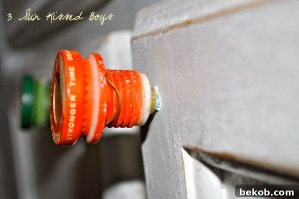 Fun, budget-friendly update to an all-white kitchen using repurposed old fuses by 3 Sunkissed Boys