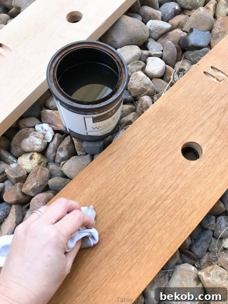 Weathering stain applied to walnut wood
