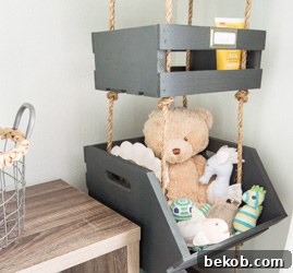 Hanging Crate Closet Storage with rope for rustic organization