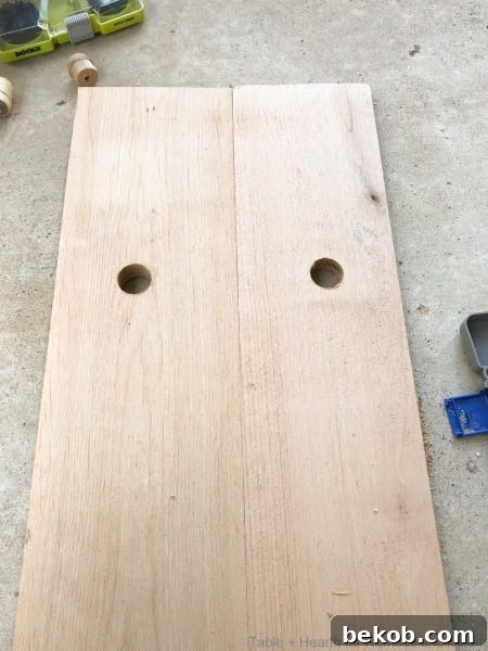 Smooth drilled holes on wooden shelf boards